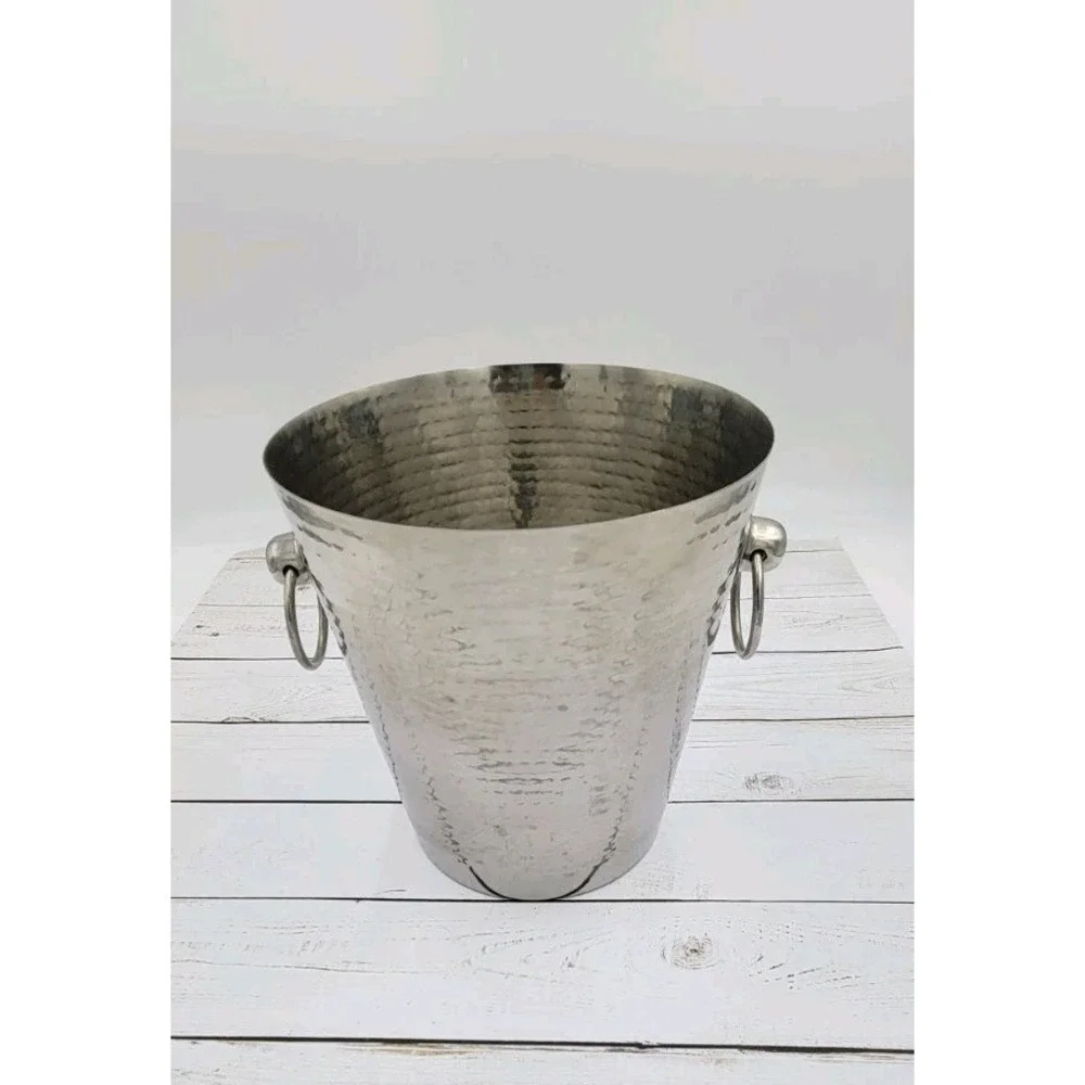 Viski Admiral Hammered‎ Ice Bucket Silver Metal with Ring Handles
